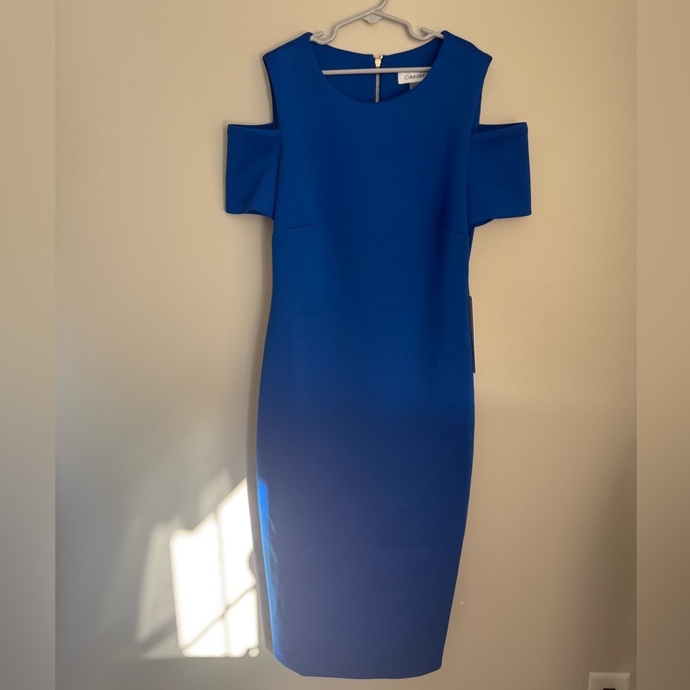 Calvin Klein Royal Blue Cold Shoulder Midi Dress